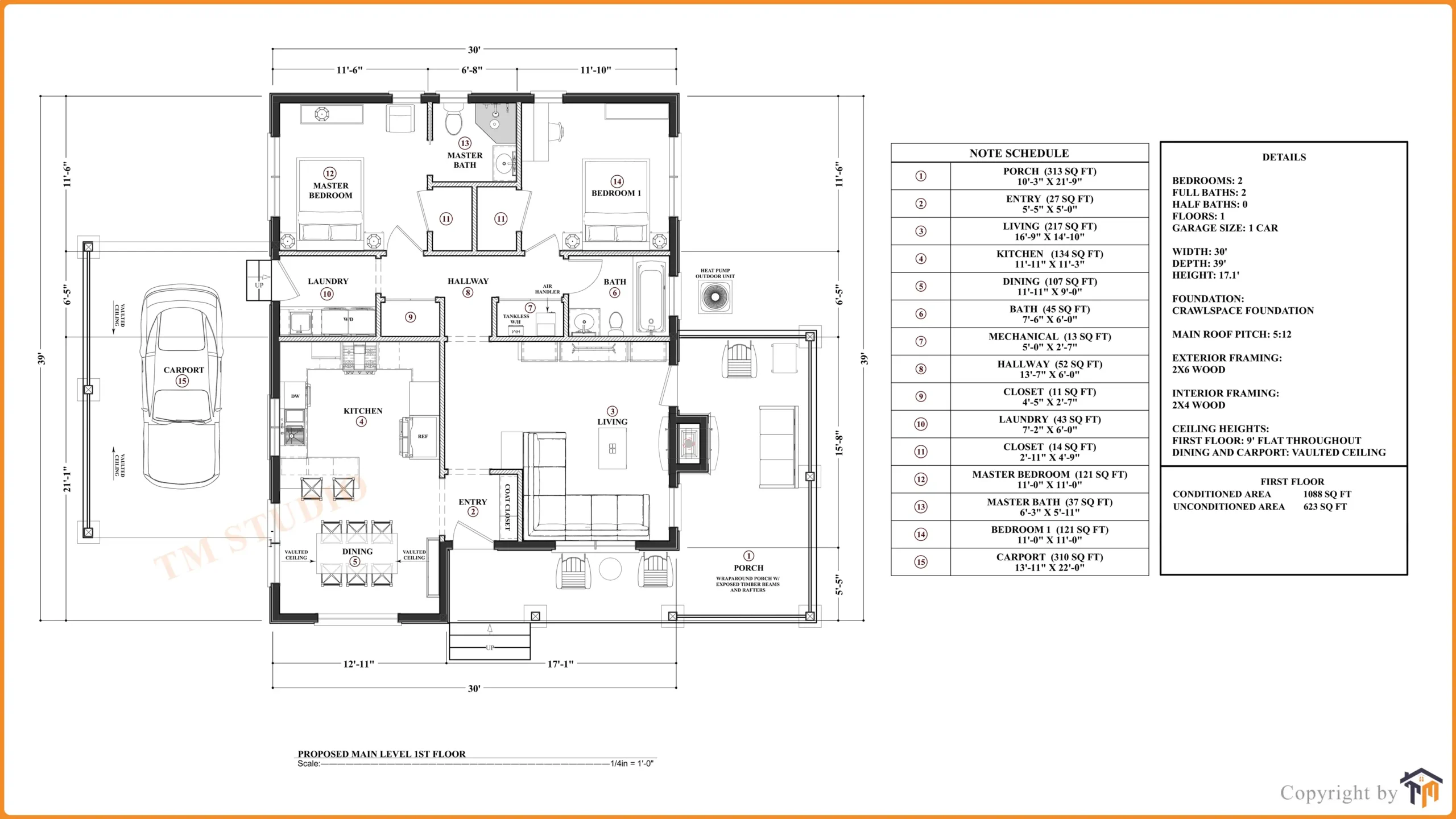 TMS-007-CF1 Floor Plan with dimensions tm studio small house design