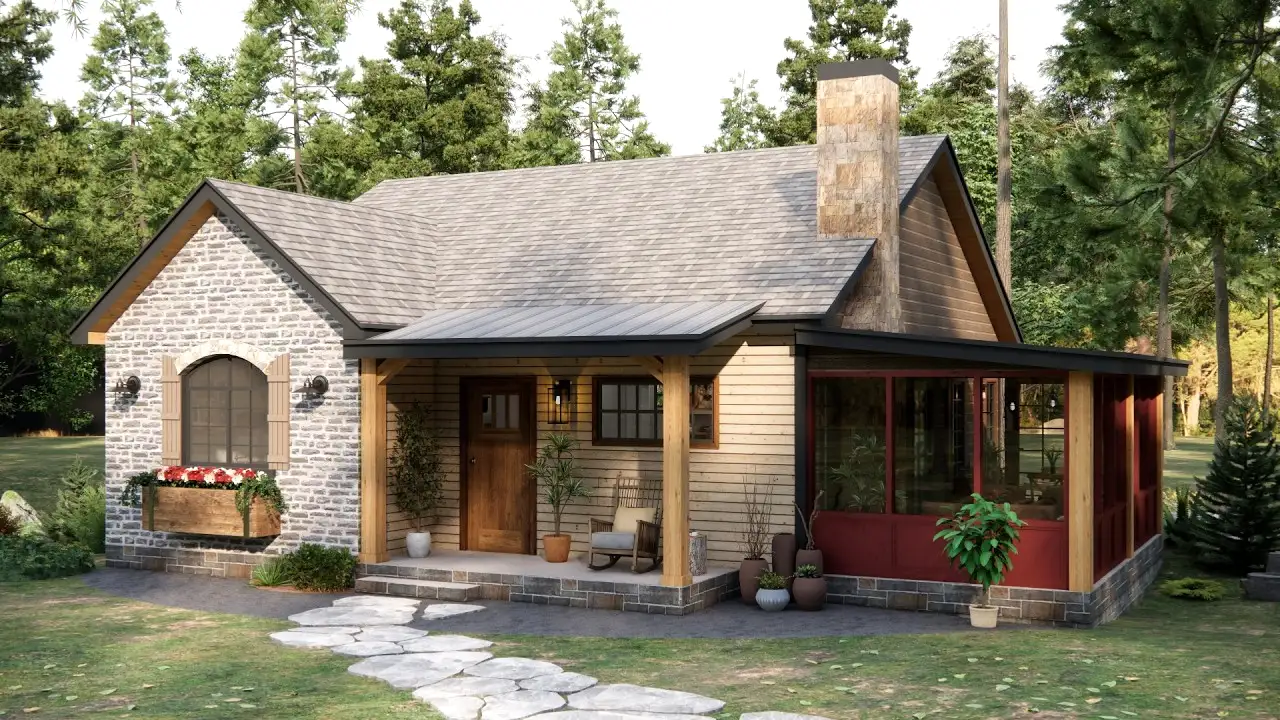 29'x36' (9x11m) What An Amazing Cabin Home | Cozy & Charm | 2-Bedroom Small House Floor plan TM Studio small house design