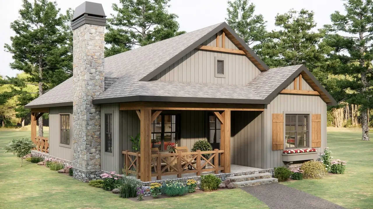 tm studio house plan 29'x46' (9x14m) The Cozy Countryside Cottage: Simple Pleasures Await