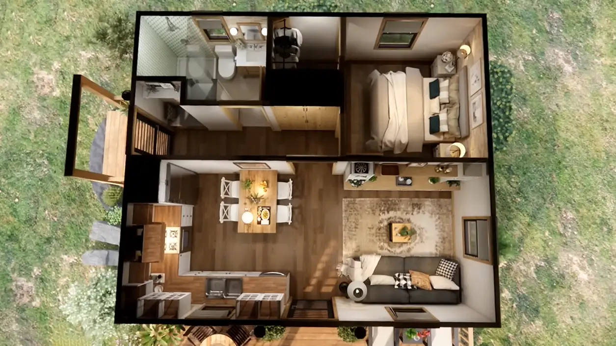 23'x20' (7x6m)Tiny Yet Beautiful: Discover This Small House floor plan TM Studio