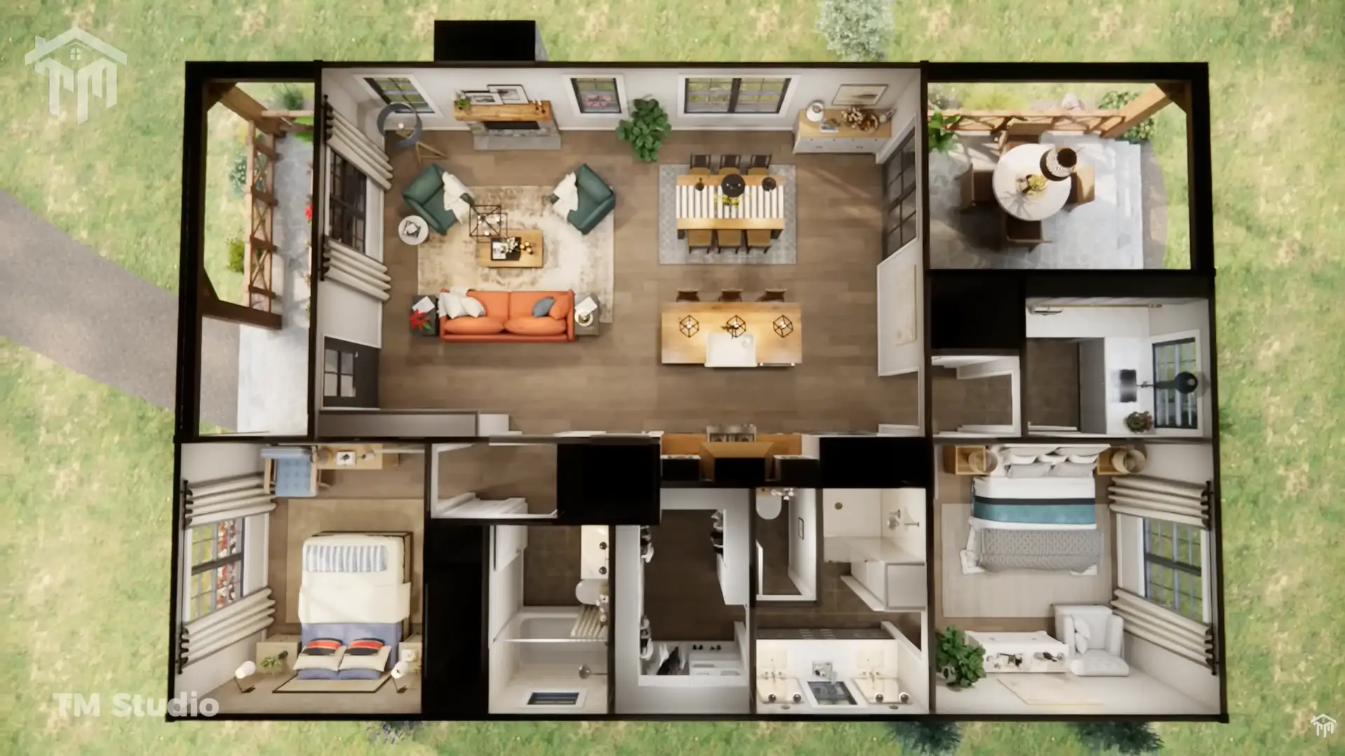 tm studio house plan 29'x46' (9x14m) The Cozy Countryside Cottage: Simple Pleasures Await