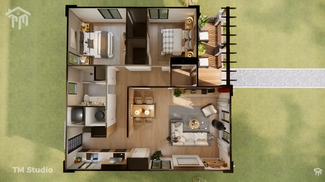 tm studio small house design 2 bedroom 1 bathroom house plan