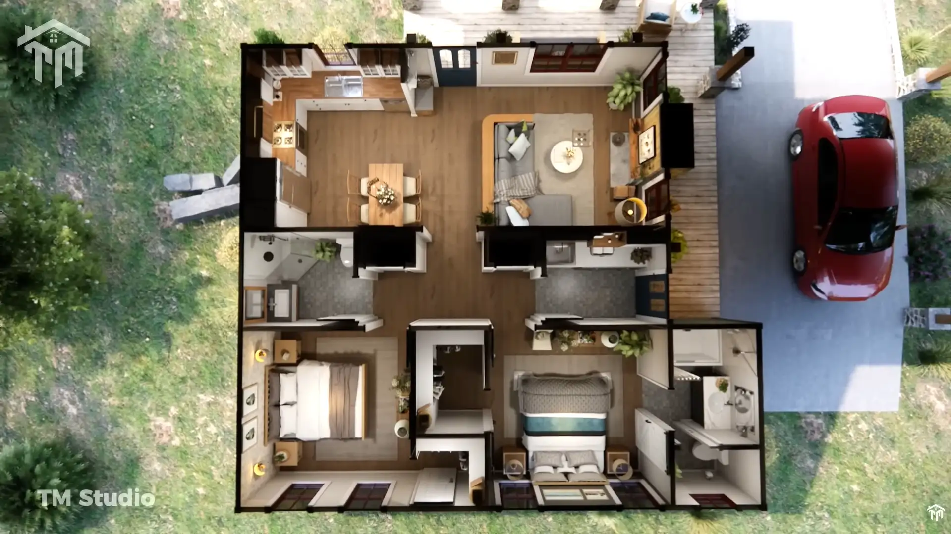 TM Studio small house design 2 bedroom house plan 33'x30' (10x9m) This Small House is Really Like A DREAM...!!! Sweet & Cozy Escape!