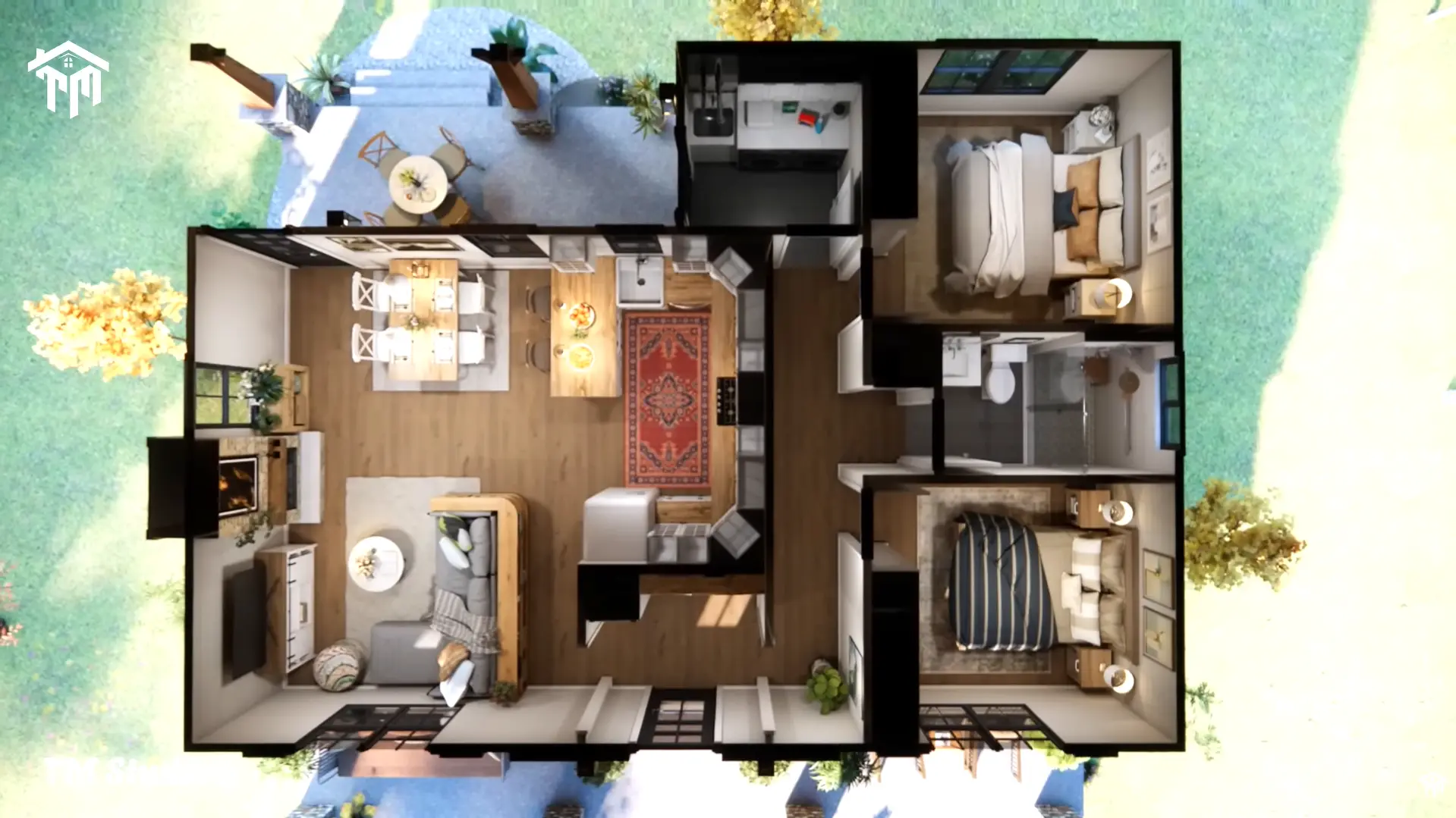 36'x26' (11x8m) Charming 2-Bedroom Cottage: Perfect for Small Families