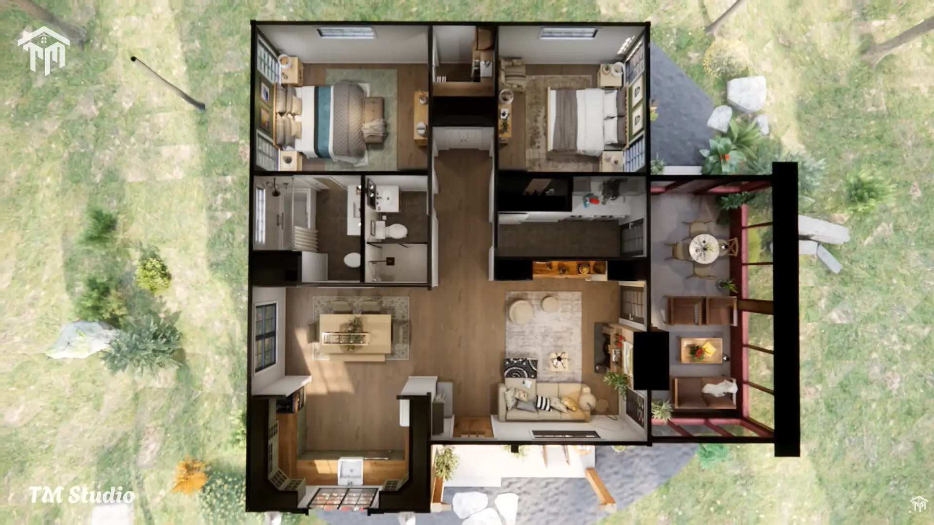 29'x36' (9x11m) What An Amazing Cabin Home | Cozy & Charm | 2-Bedroom Small House Floor plan TM Studio small house design