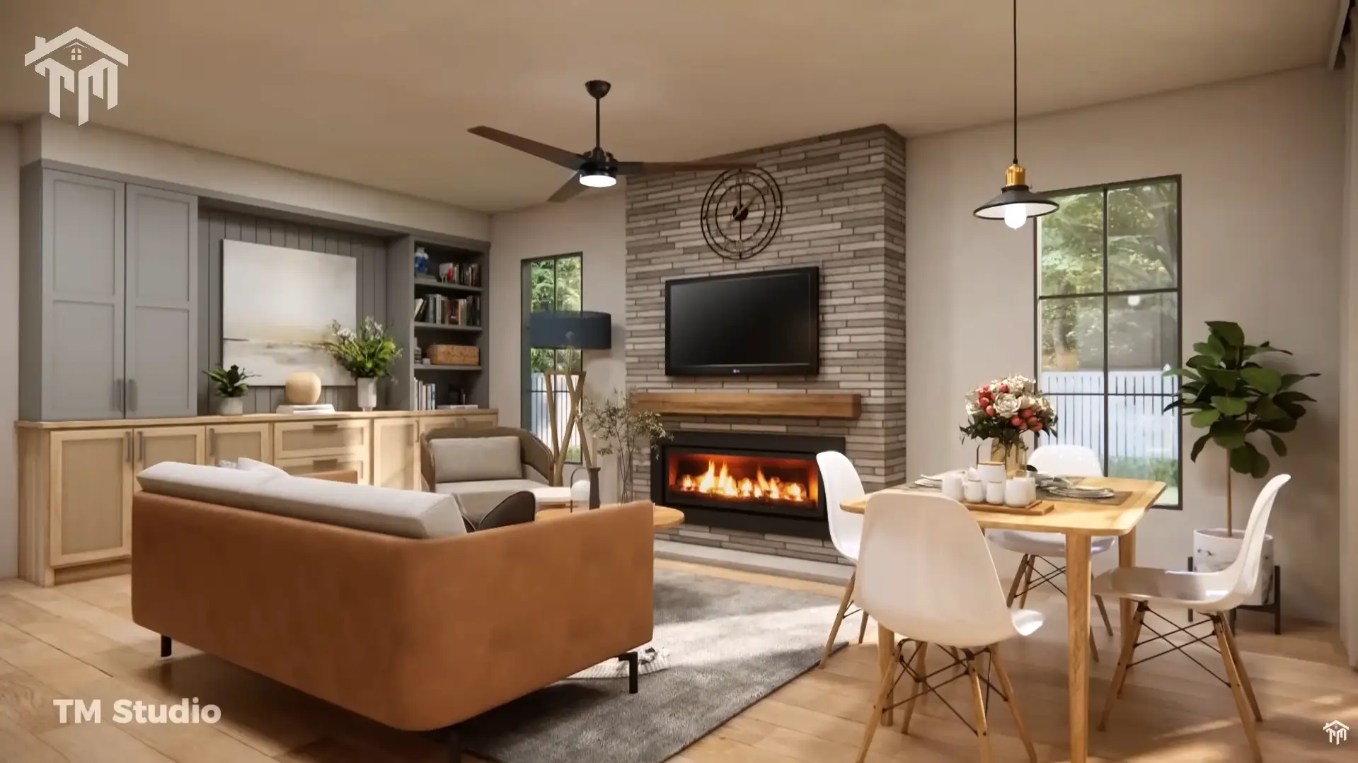 TM STUDIO small house design floor plan 33'x30' (10x9m) The Perfect Small Country House: Beautiful & Comfortable.