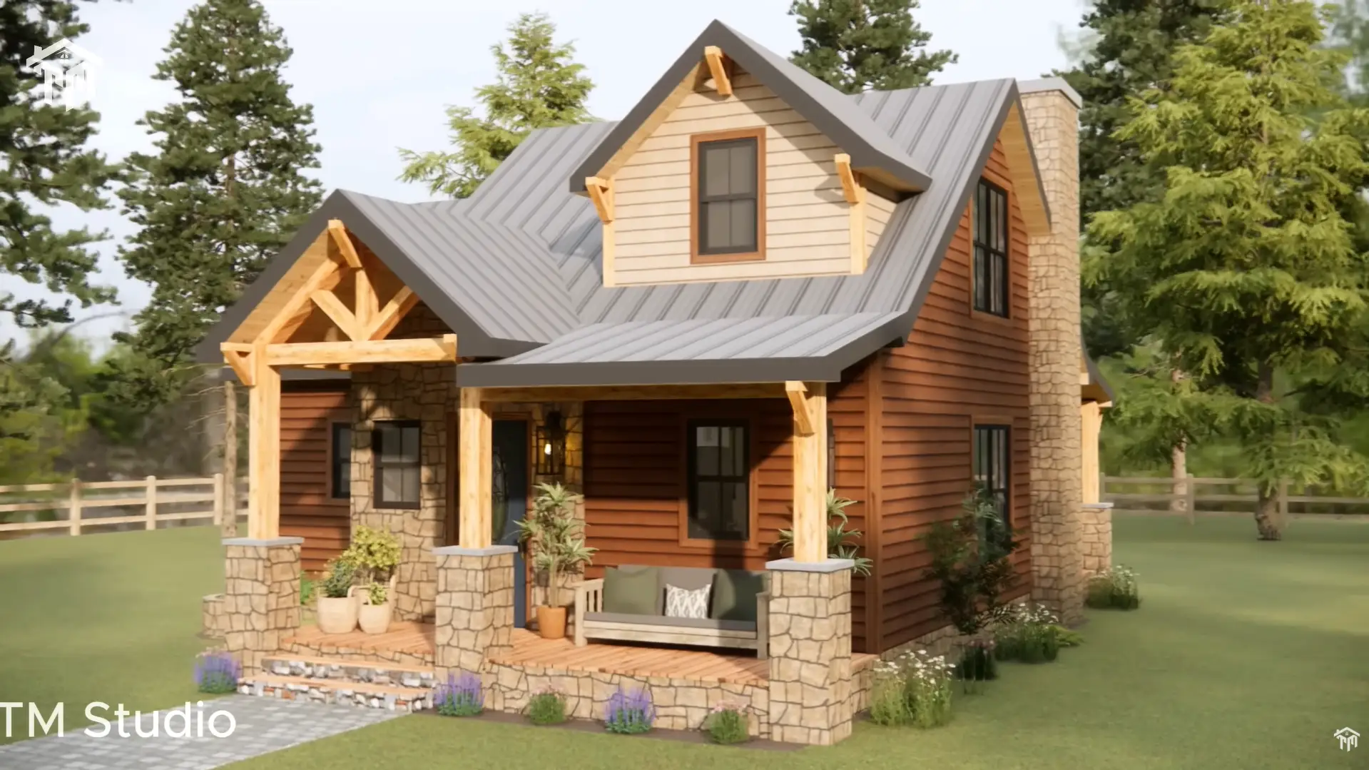 29'x26' (9x8m) Cottage Farmhouse with Loft: Cozy, Space-Saving, and Stylish