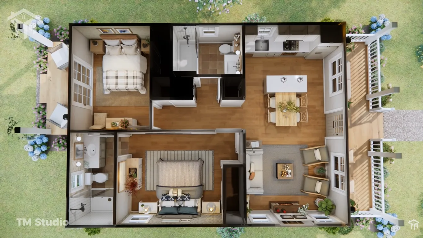 tm studio 2 bedroom small Country house plan
