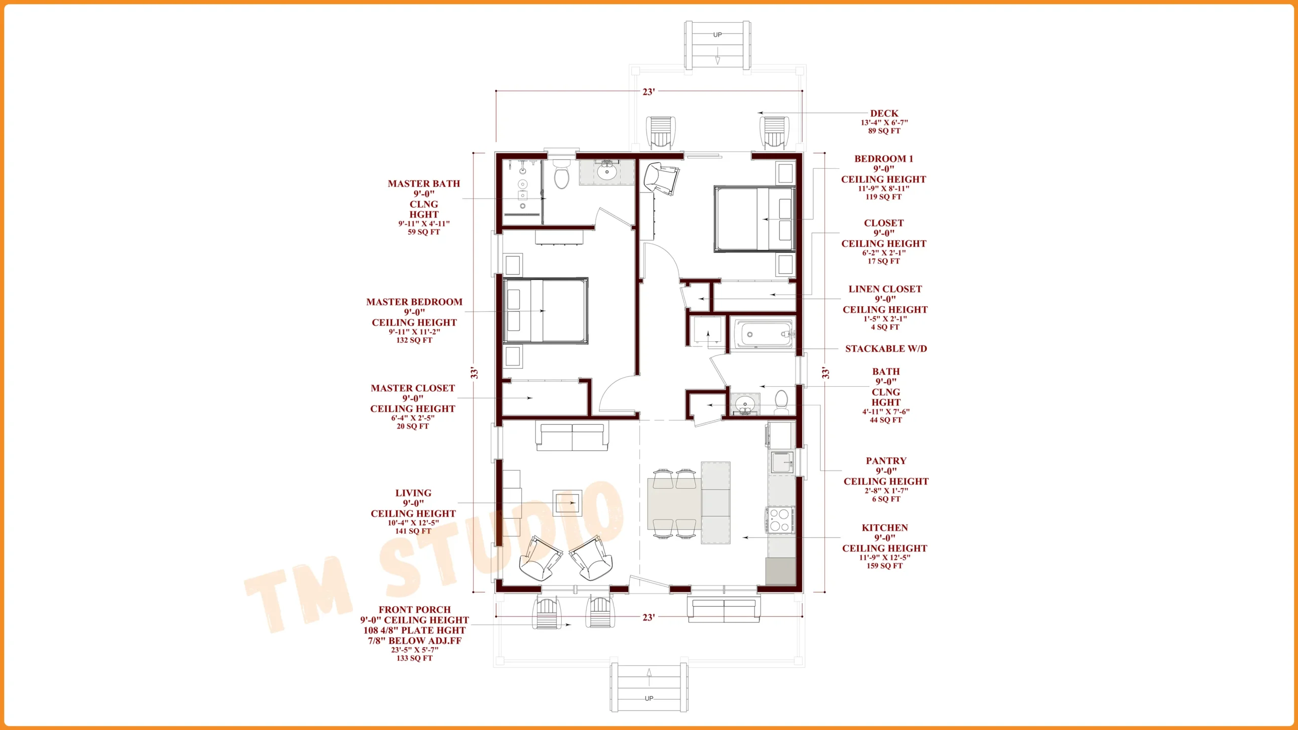 tm studio house plan with dimensions