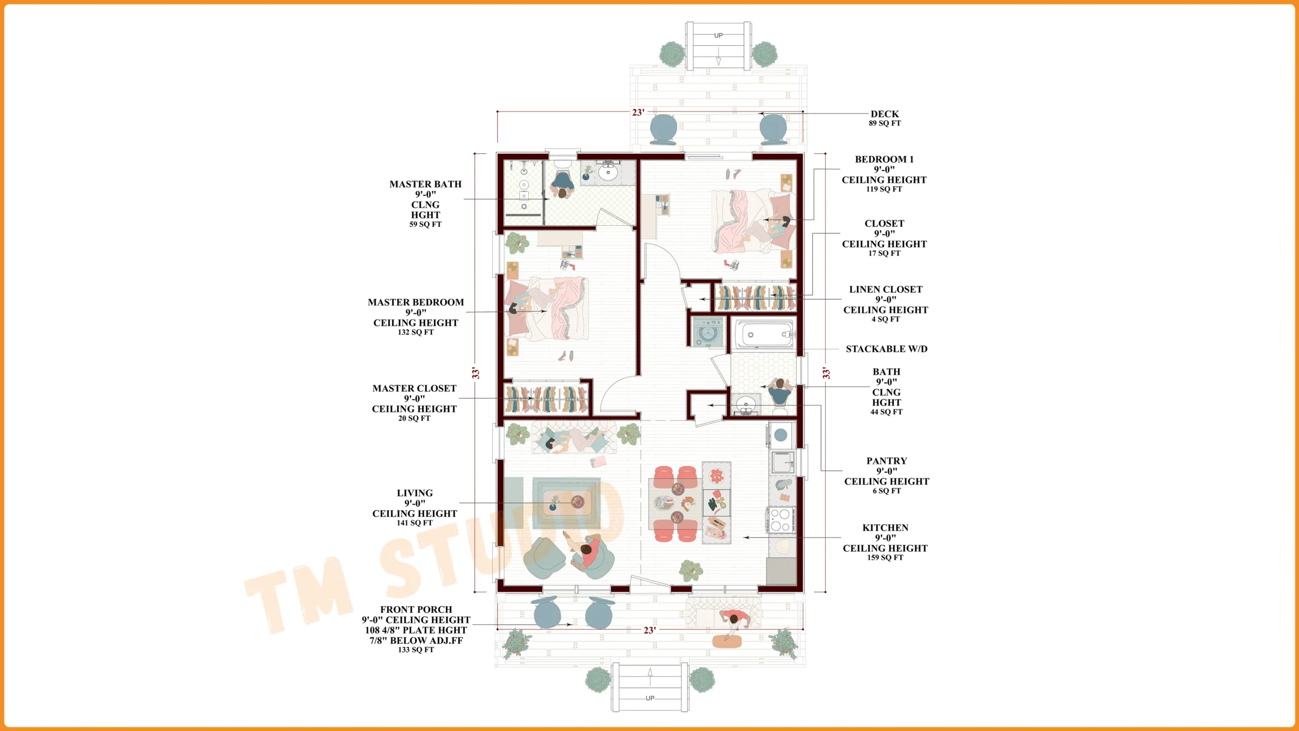tm studio house plan with dimensions