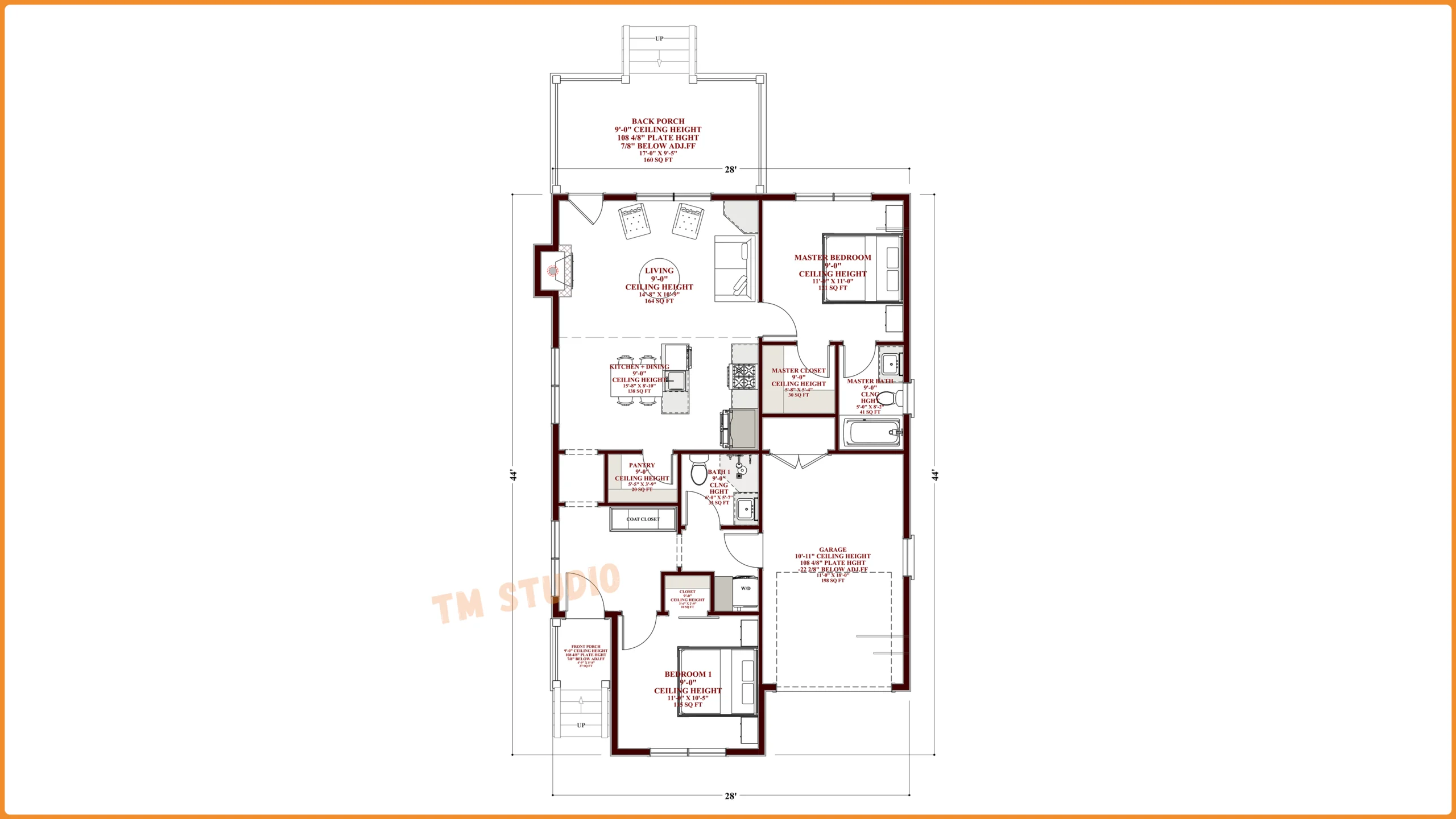 tm studio 2 bedroom house plan with dimensions
