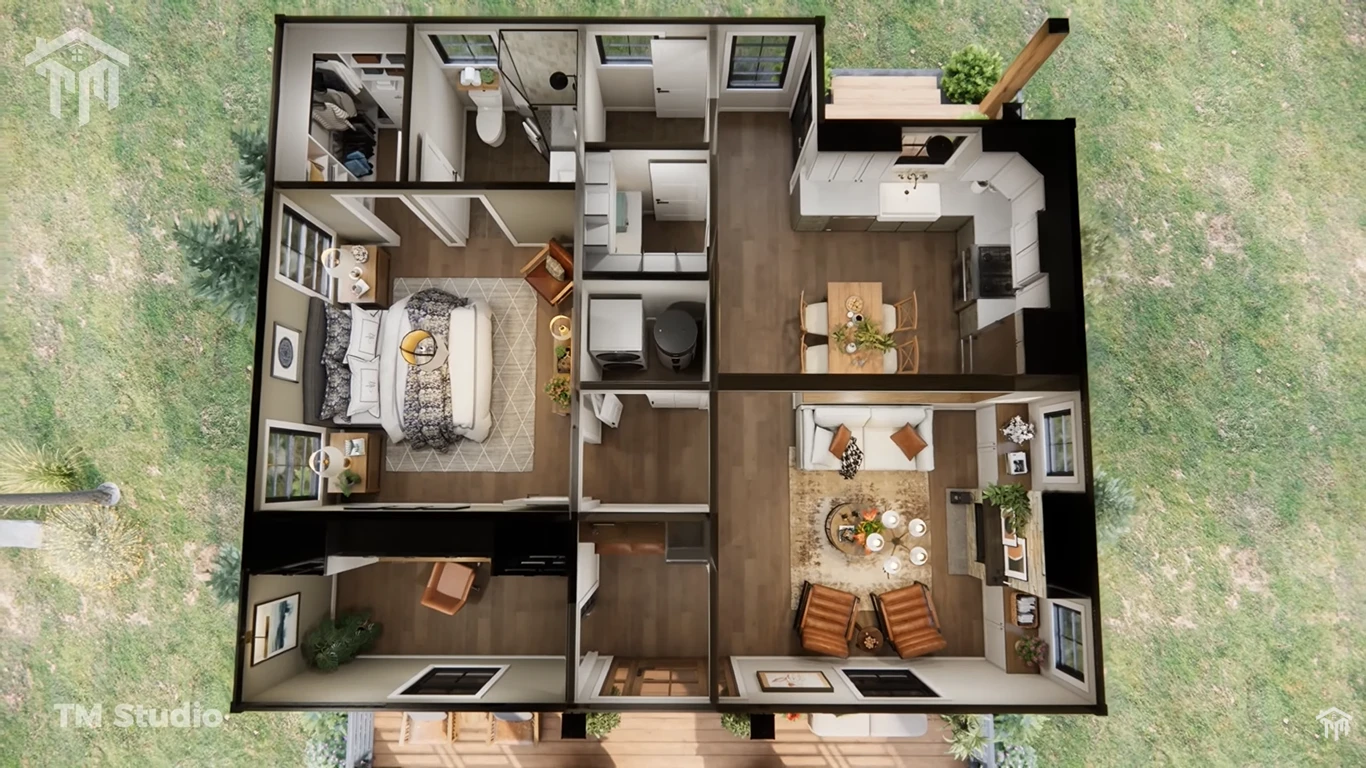 tm studio 1 bedroom cottage house plan with dimensions