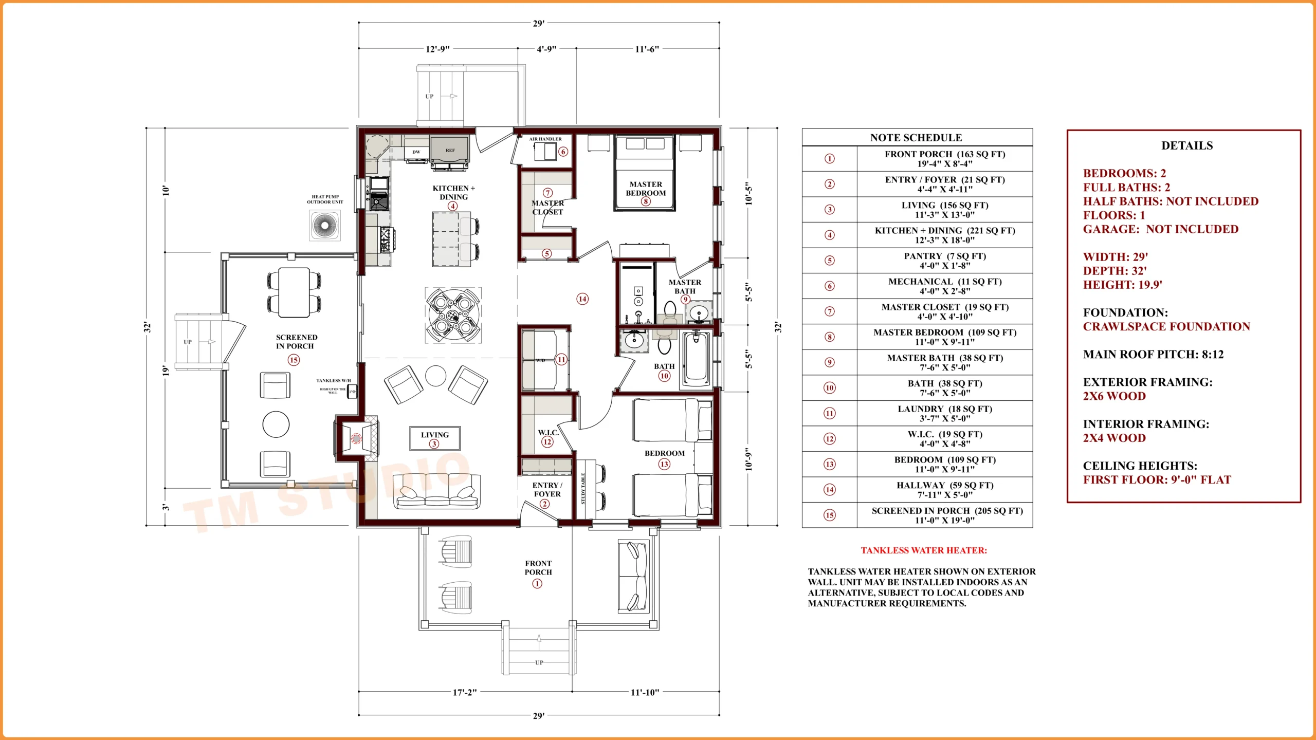 2 bedroom house plan with dimension