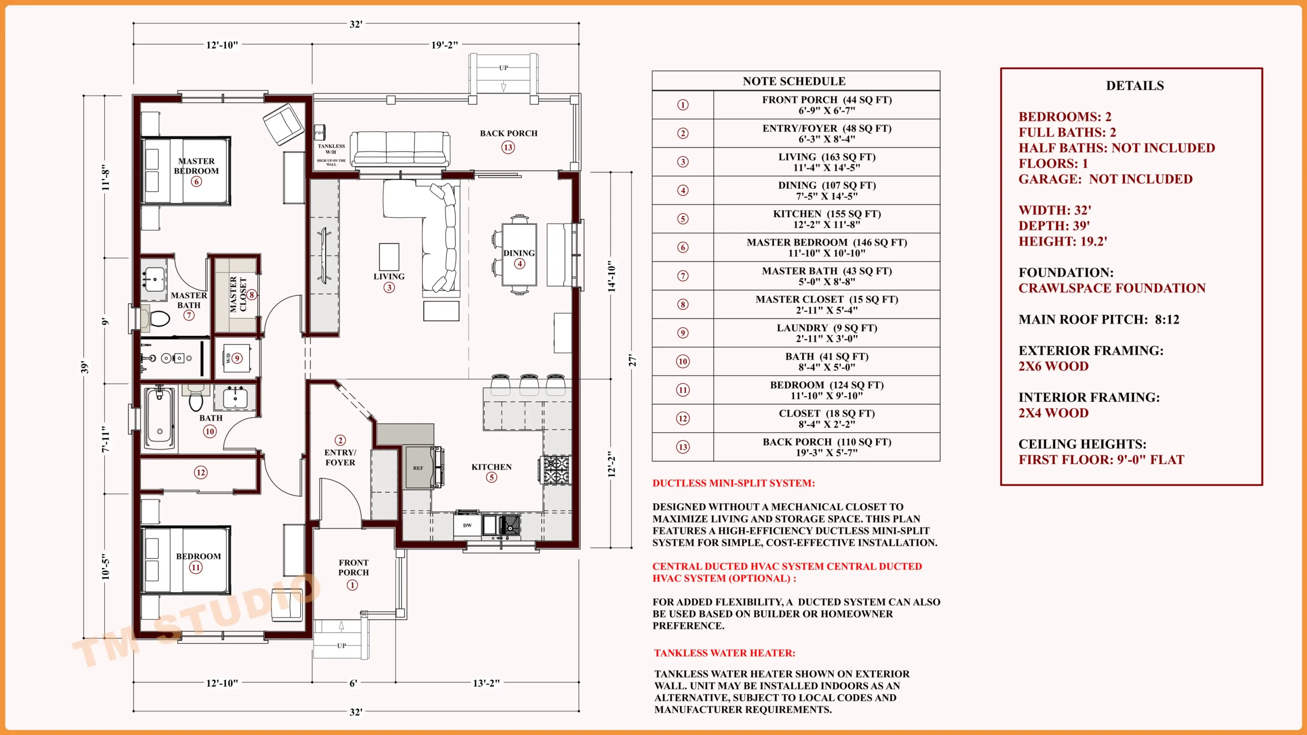 tm studio 2 bedroom floor plan with dimentionas