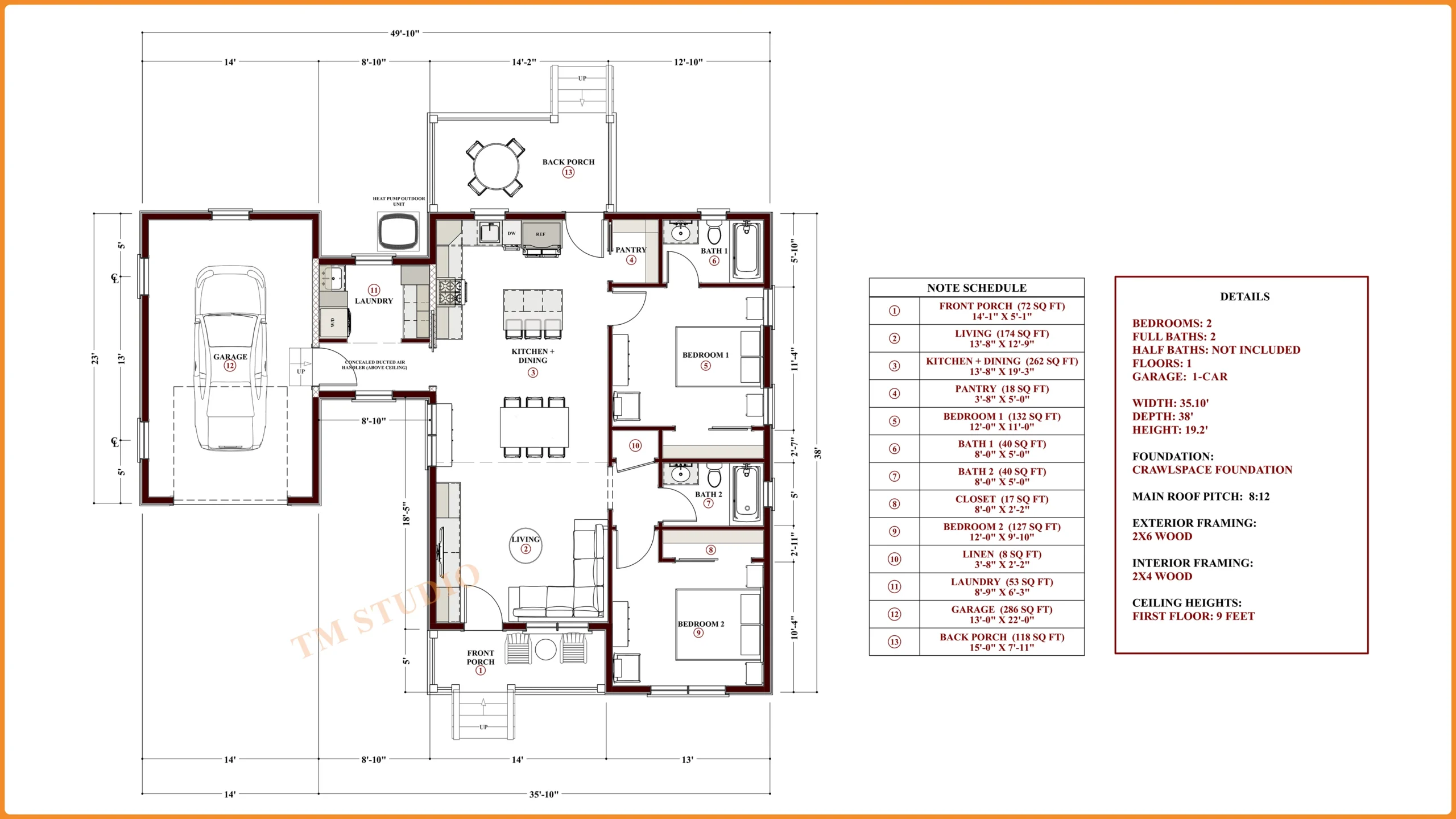 2 bedroom house plan with detailes tm studio