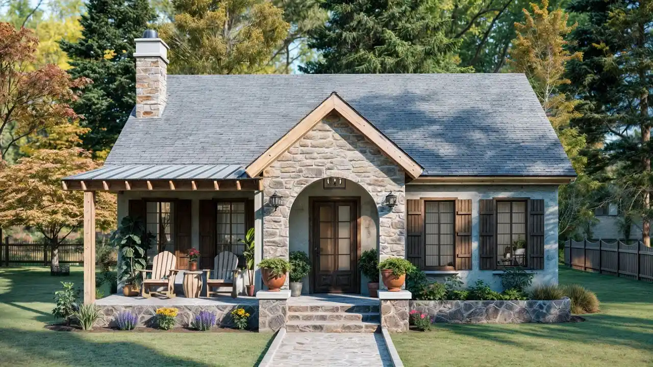 TMS-109-CF1 36'x26' (11x8m) Gorgeous 2-Bedroom Cottage House !!! Small House Design Ideas.