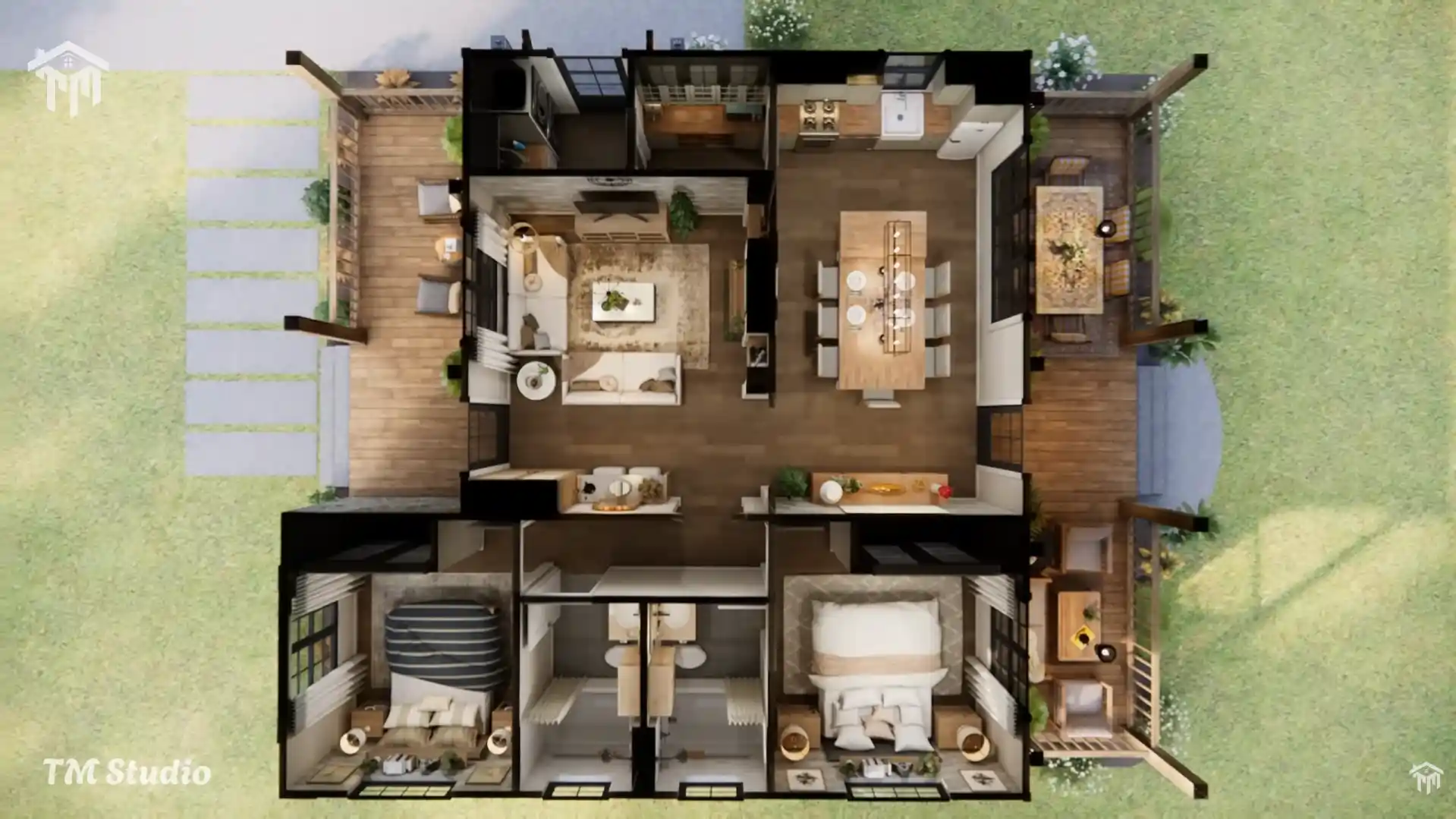 tm studio house plan top view