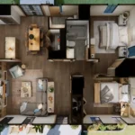 tm studio 2 bedroom house plan top view