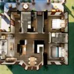 top view of 2 bedroom house design