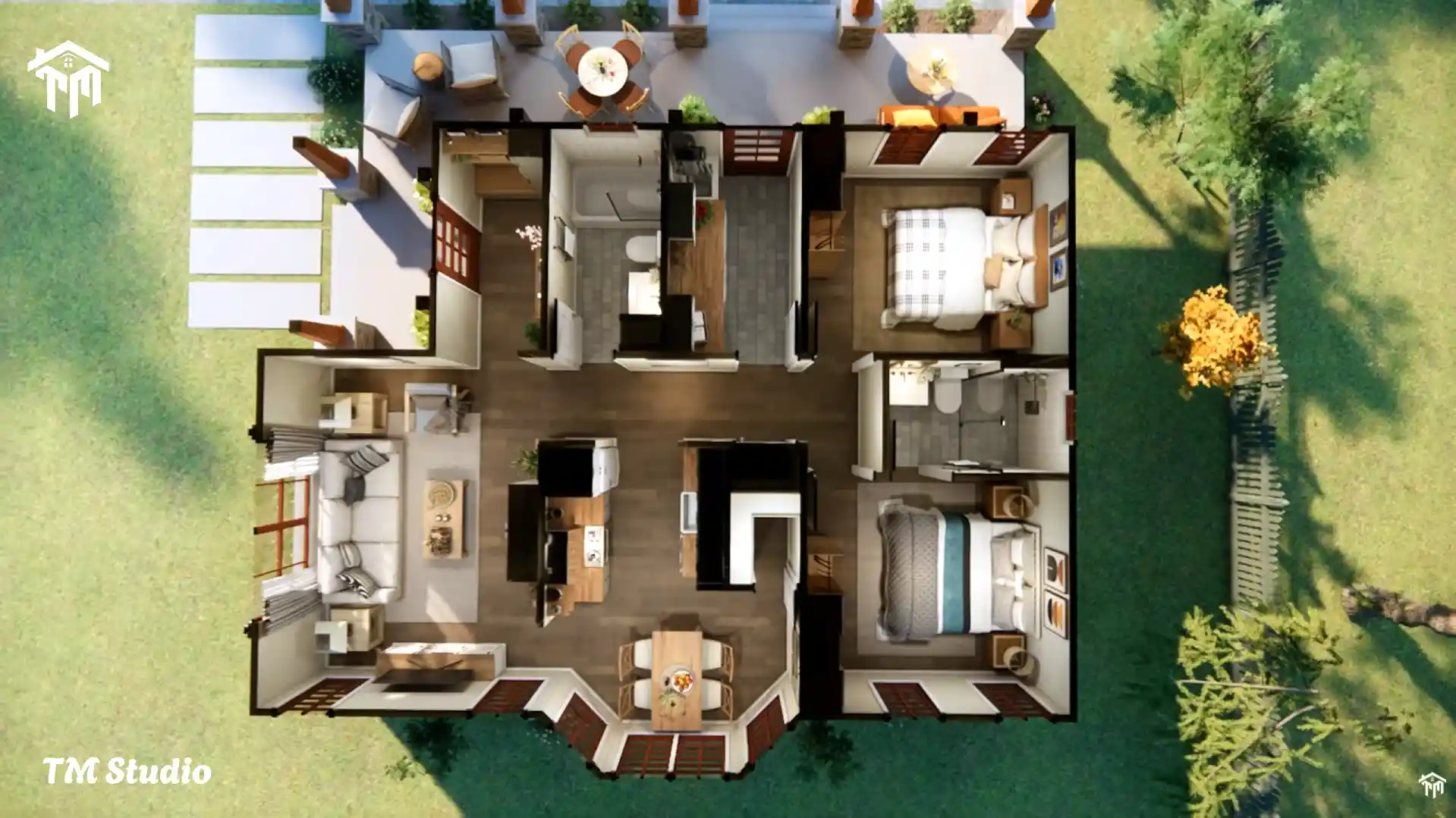 top view of 2 bedroom house design