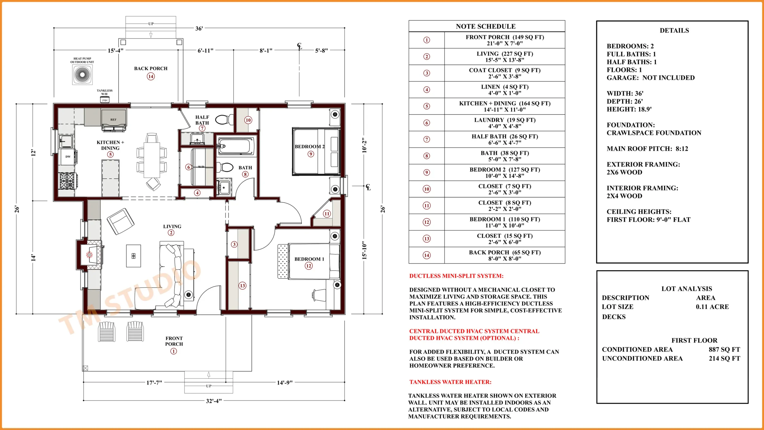 TMS-109-CF1 floor plan with dimensions