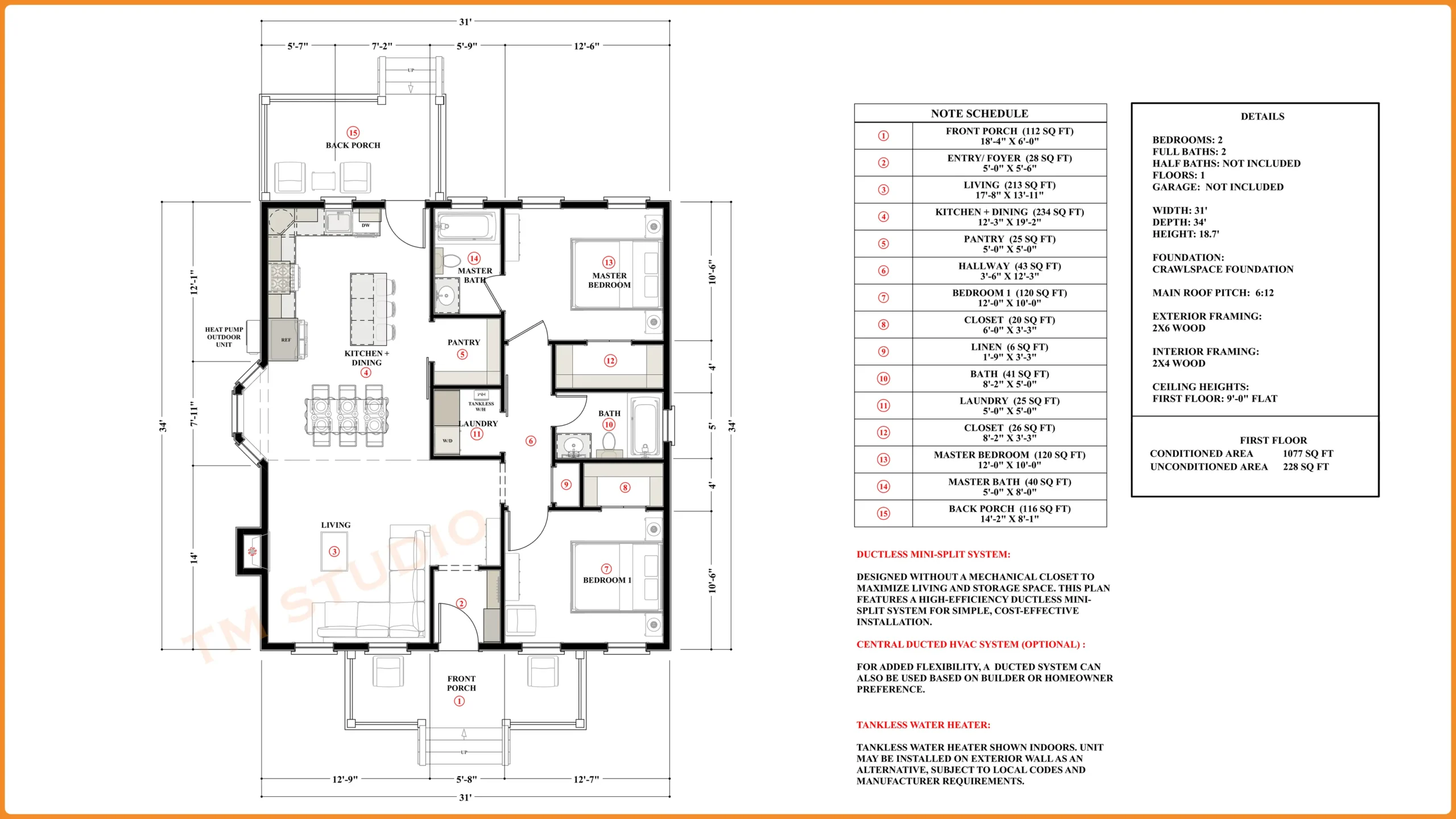 TMS-119-cf1 floor plan TM studio small house design