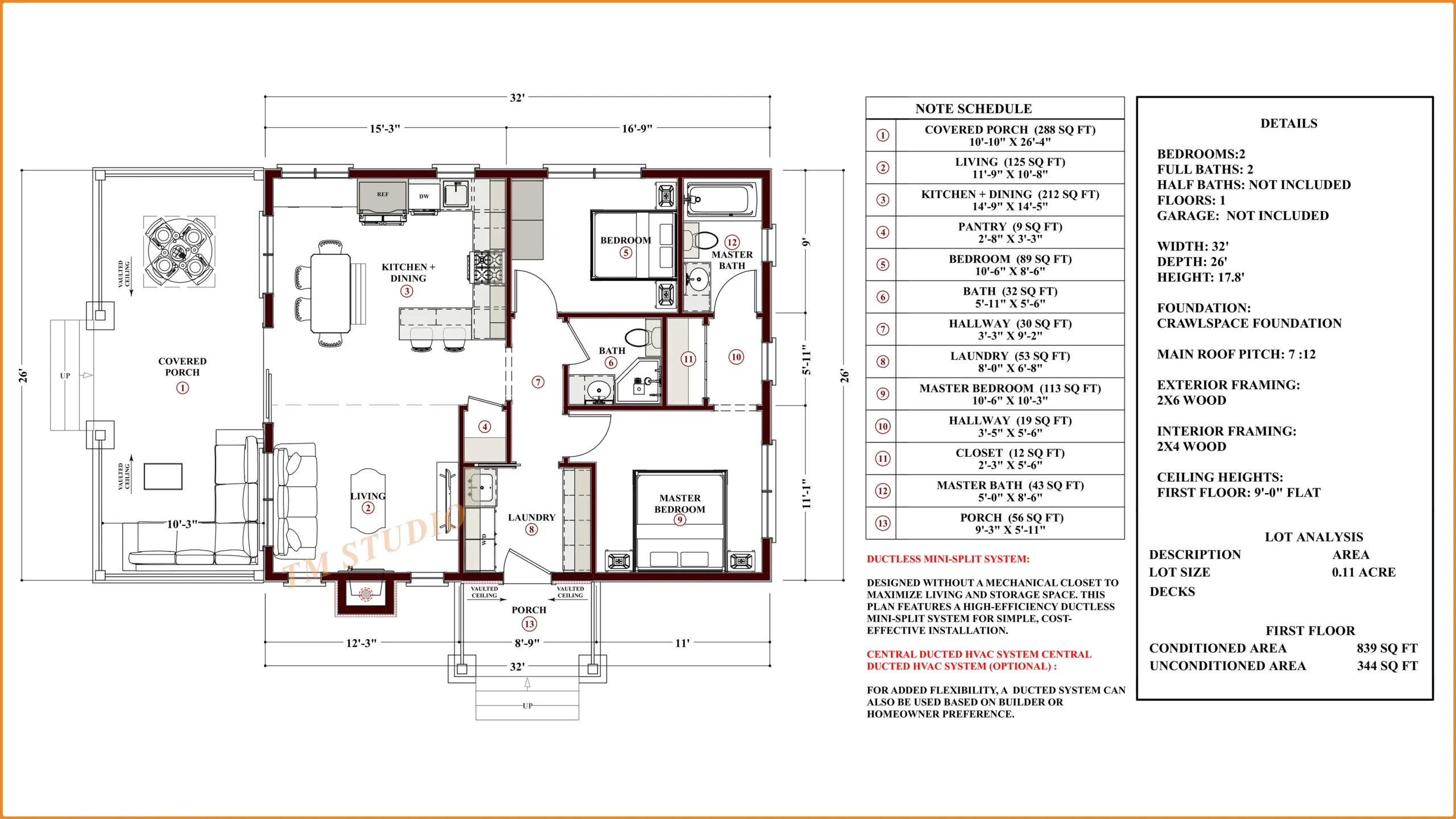 tm studio 2 bedroom house plan with dimensions