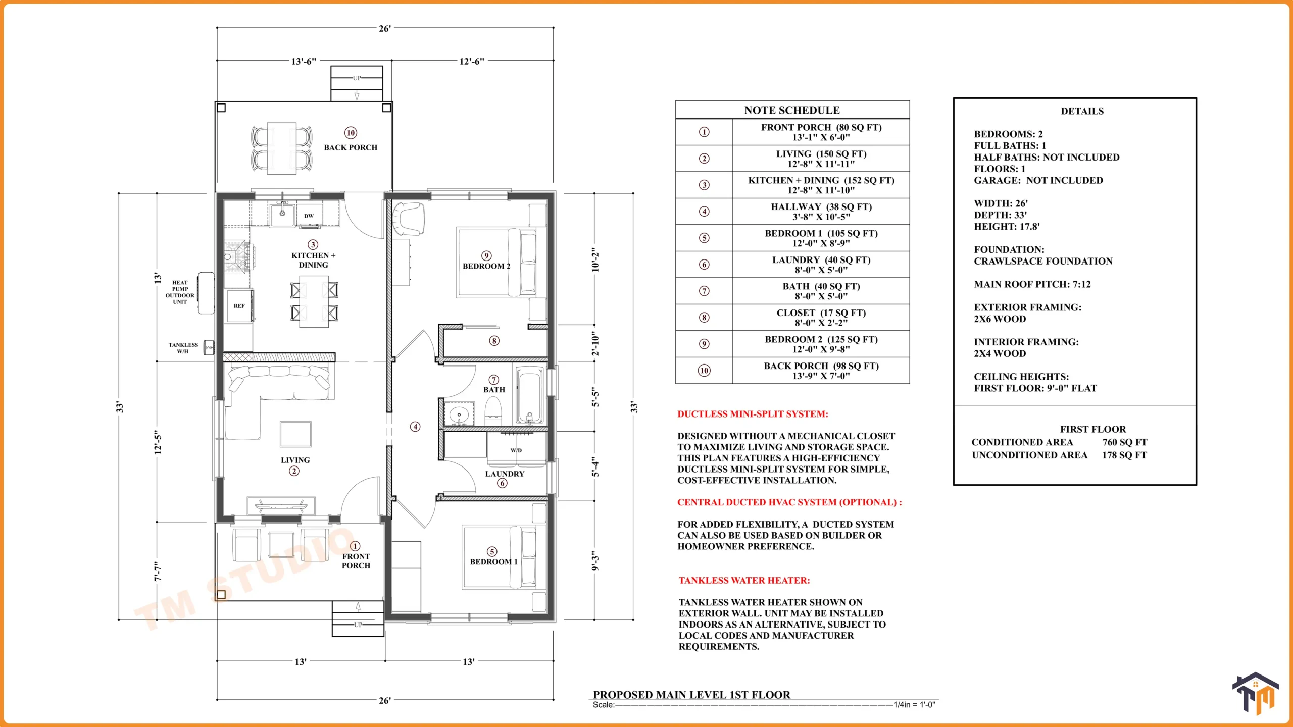 TMS-150-CF1 floor plan with dimensions