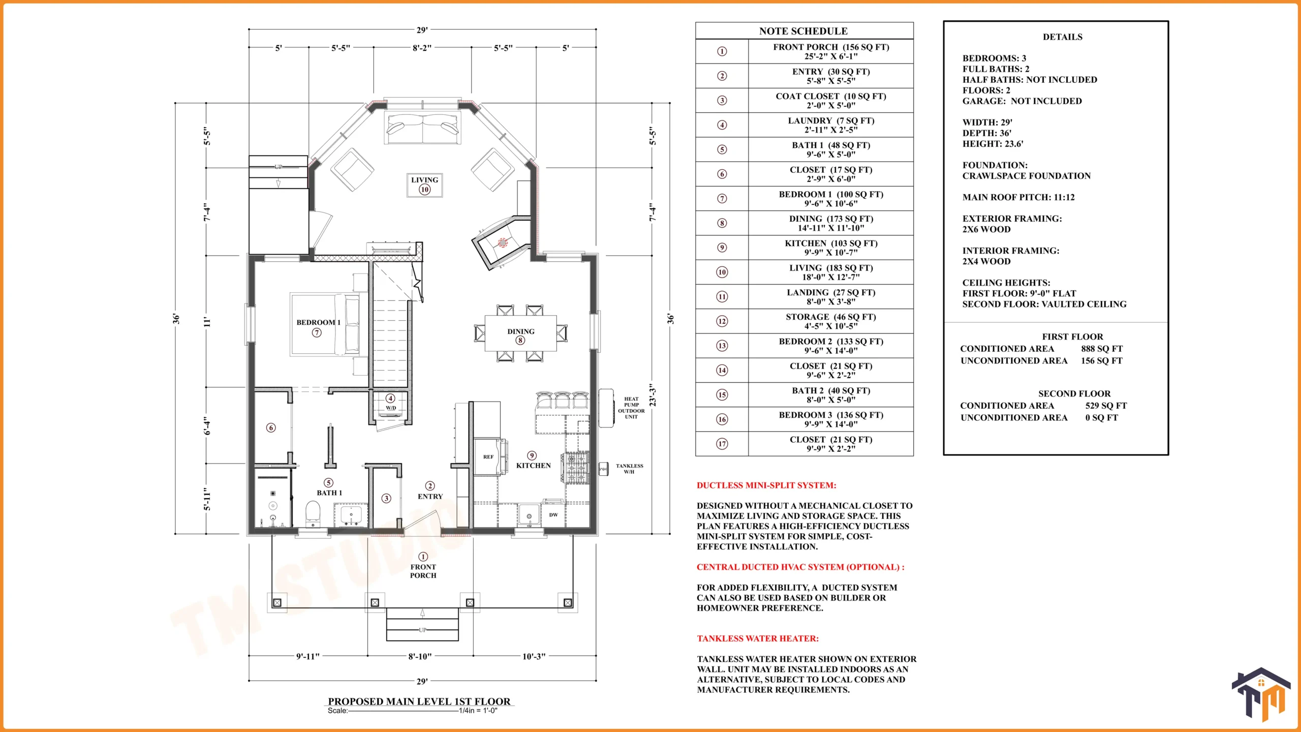 TMS-166-CF1 1st floor plan with all dimensions