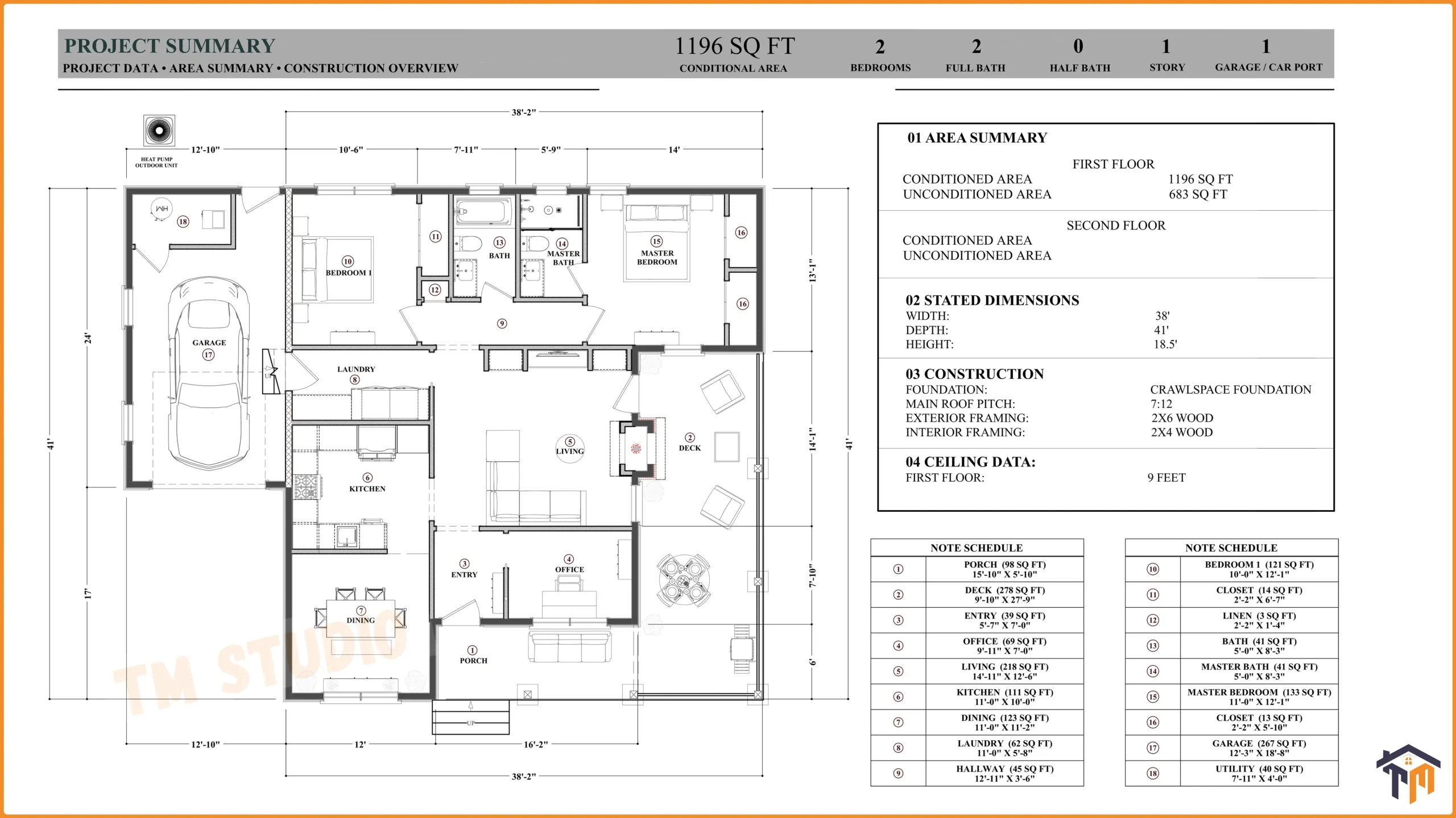 TMS-171-CF1 floor plan with dimentions by tm studio small house design
