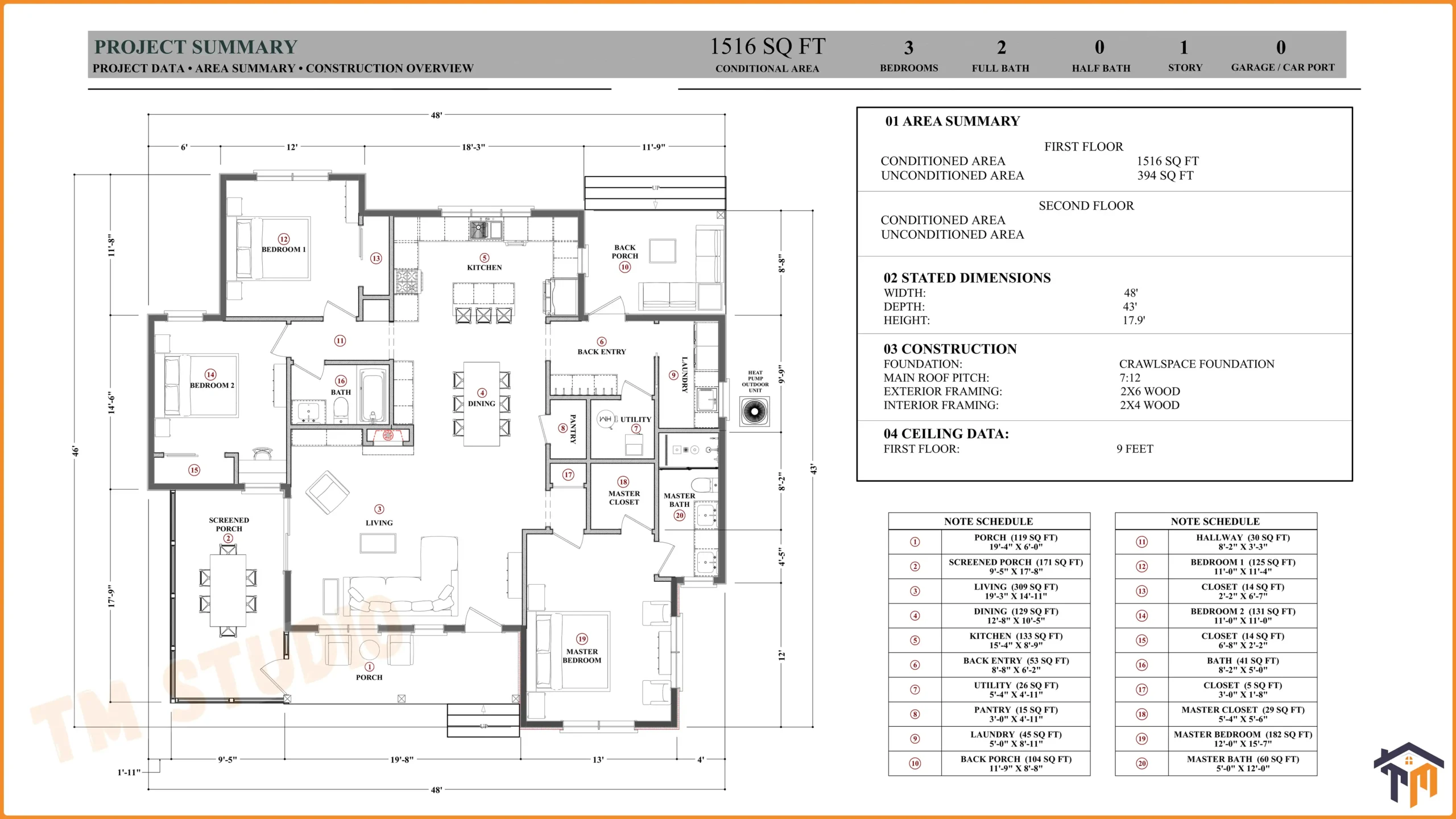 TMS-172-CF1 floor plan with dimentions and detailes